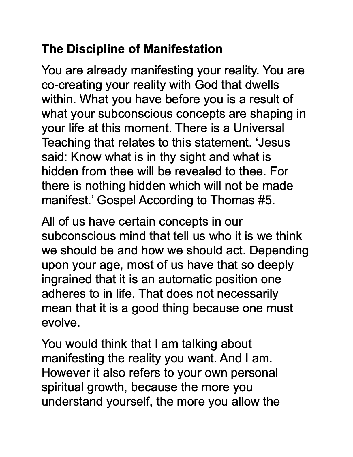 Discipline of Manifestation