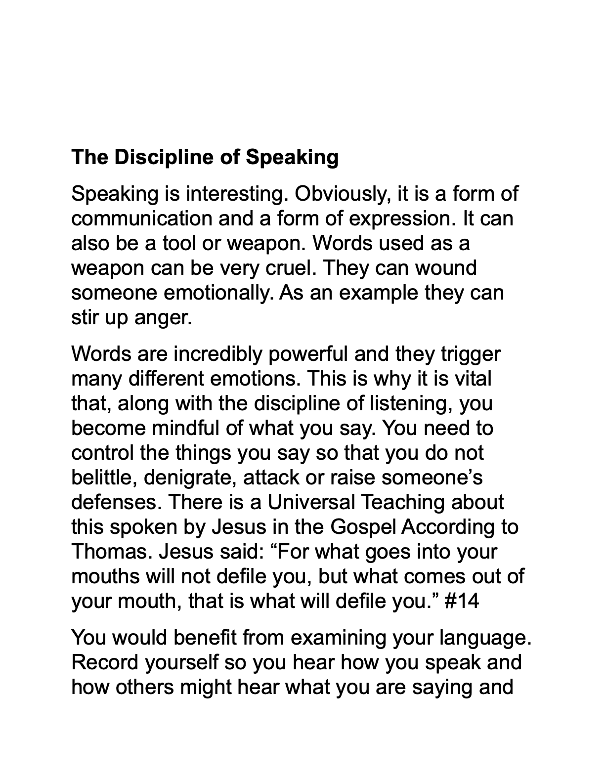 Discipline of Speaking