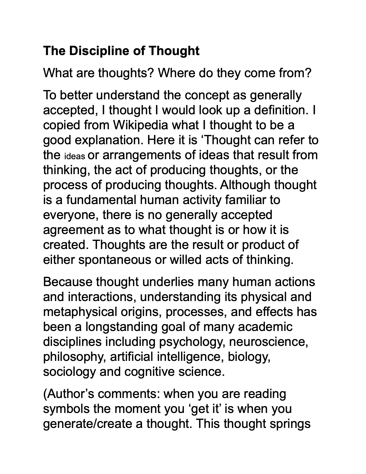 Discipline of Thought