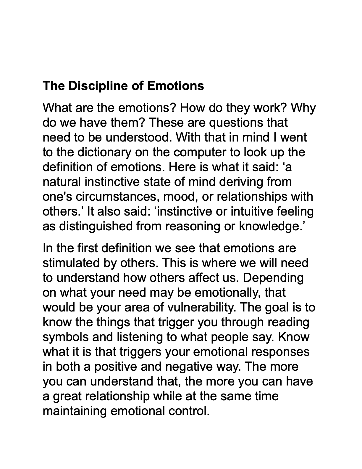 Discipline of Emotions