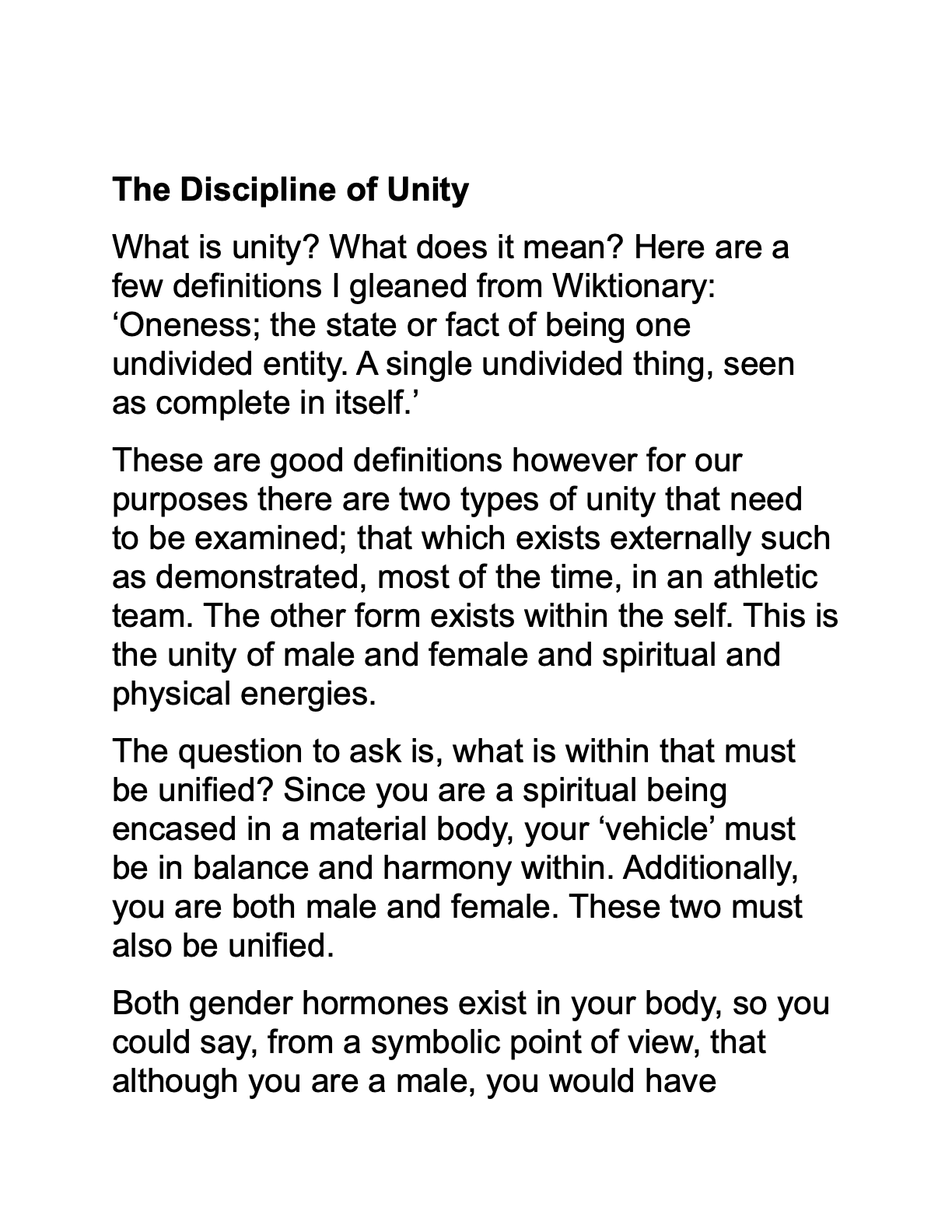 Discipline of Unity